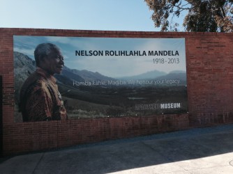 Mandela looms large at the entrance to the Apartheid Museum 